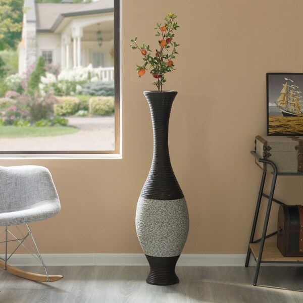 Decorative Freestanding Antique Cylinder Shape Floor Vase, 41 Tall, Brown